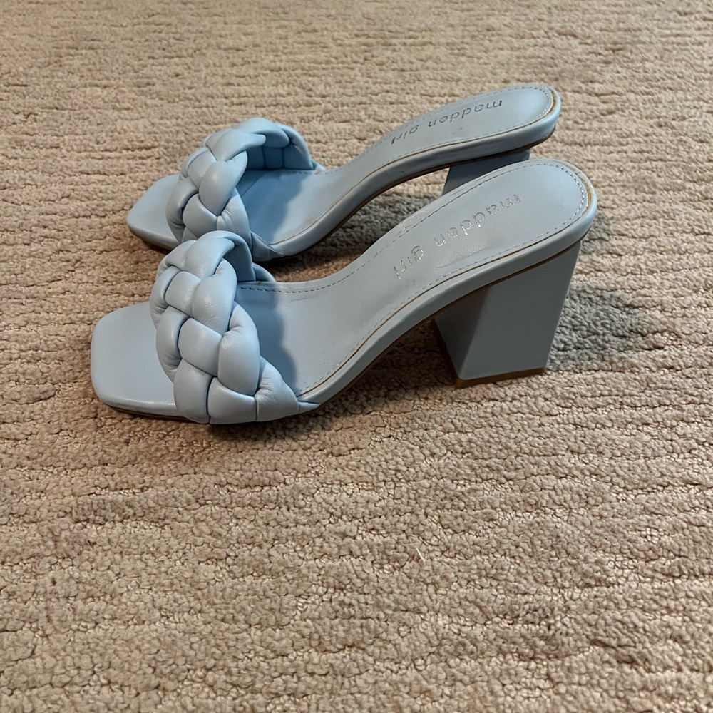 Madden Girl Pale Blue Braided Block Heel Mules